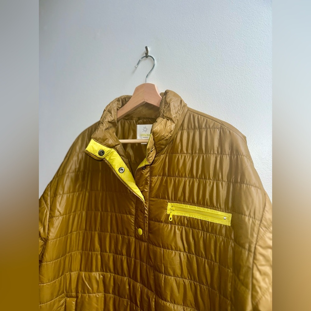 ❌SOLD❌ Offline by Aerie Nylon Puffer Pullover Jacket Quarter Snap Mustard Yellow